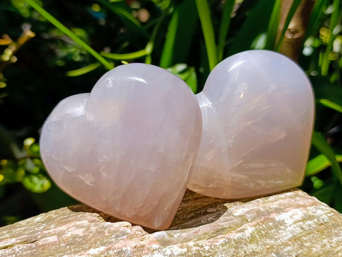 Polished Rose Quartz Hearts x 6 From Madagascar