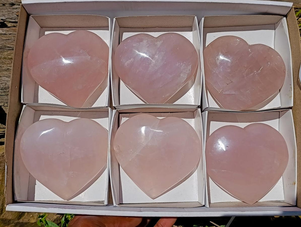 Polished Rose Quartz Hearts x 6 From Madagascar