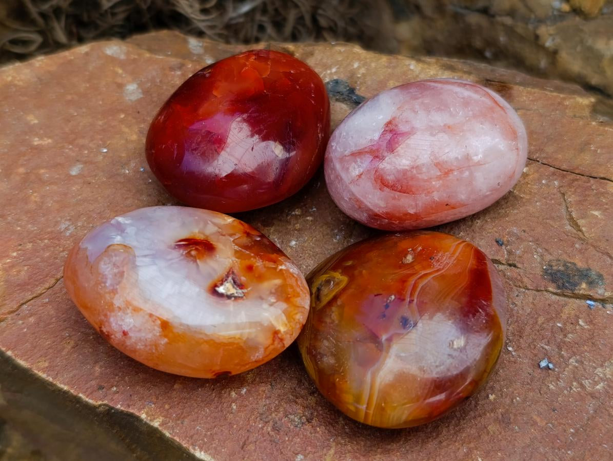 Polished Carnelian Agate Gemstone Galets x 25 From Madagascar