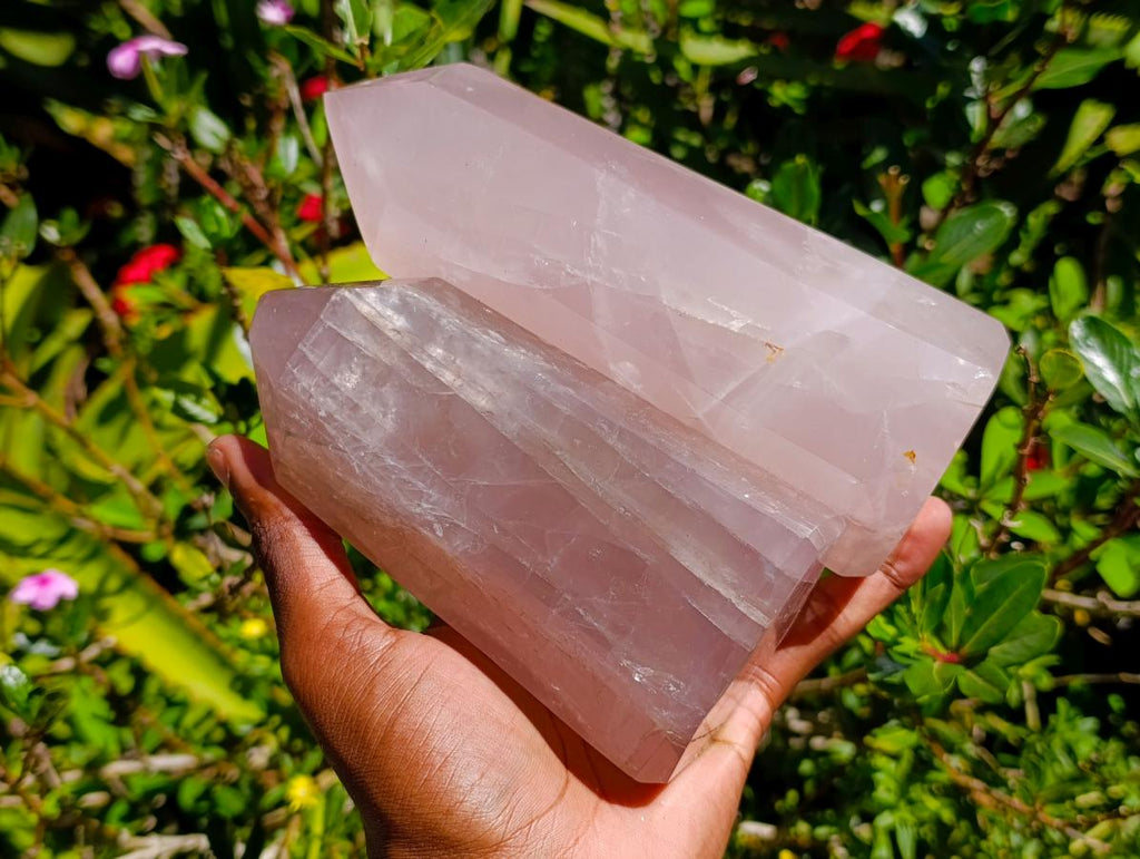 Polished Rose Quartz Crystals x 2 From Madagascar