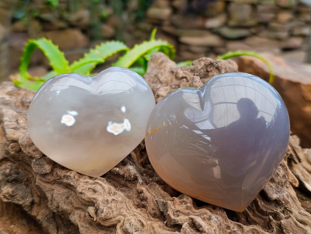 Polished Banded Agate Hearts x 6 From Madagascar
