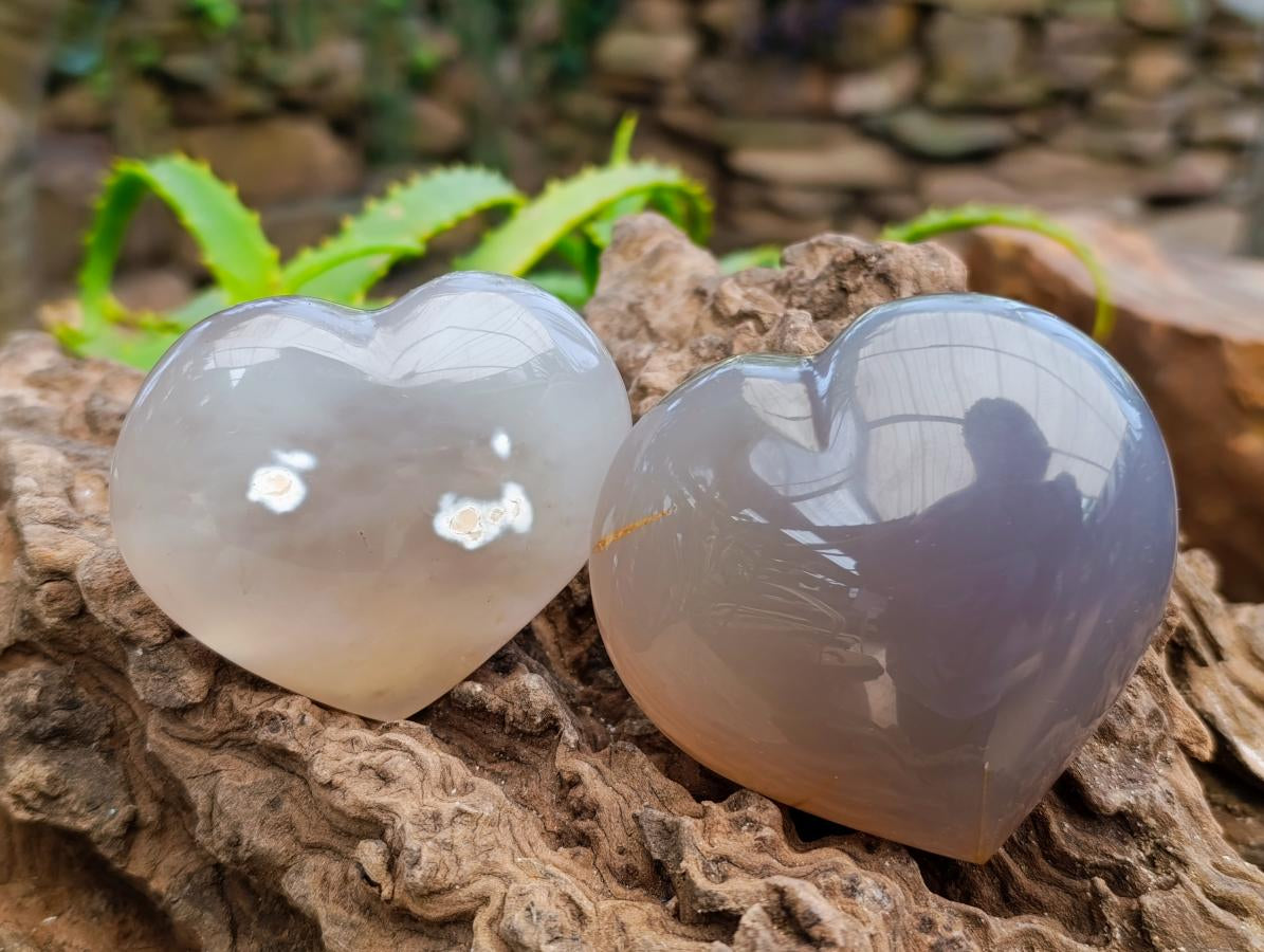 Polished Banded Agate Hearts x 6 From Madagascar