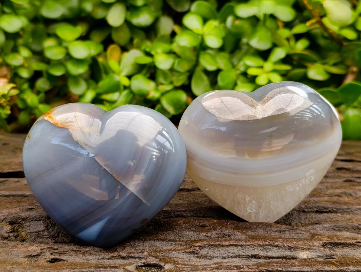 Polished Banded Agate Hearts x 6 From Madagascar