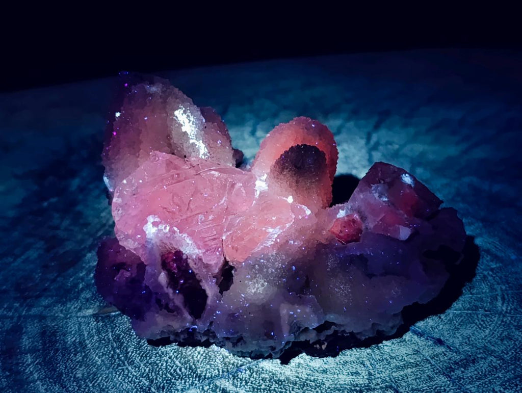 Natural Drusy Snow Quartz Clusters With Calcite Pseudomorph x 8 From Albert's Mountain , Lesotho