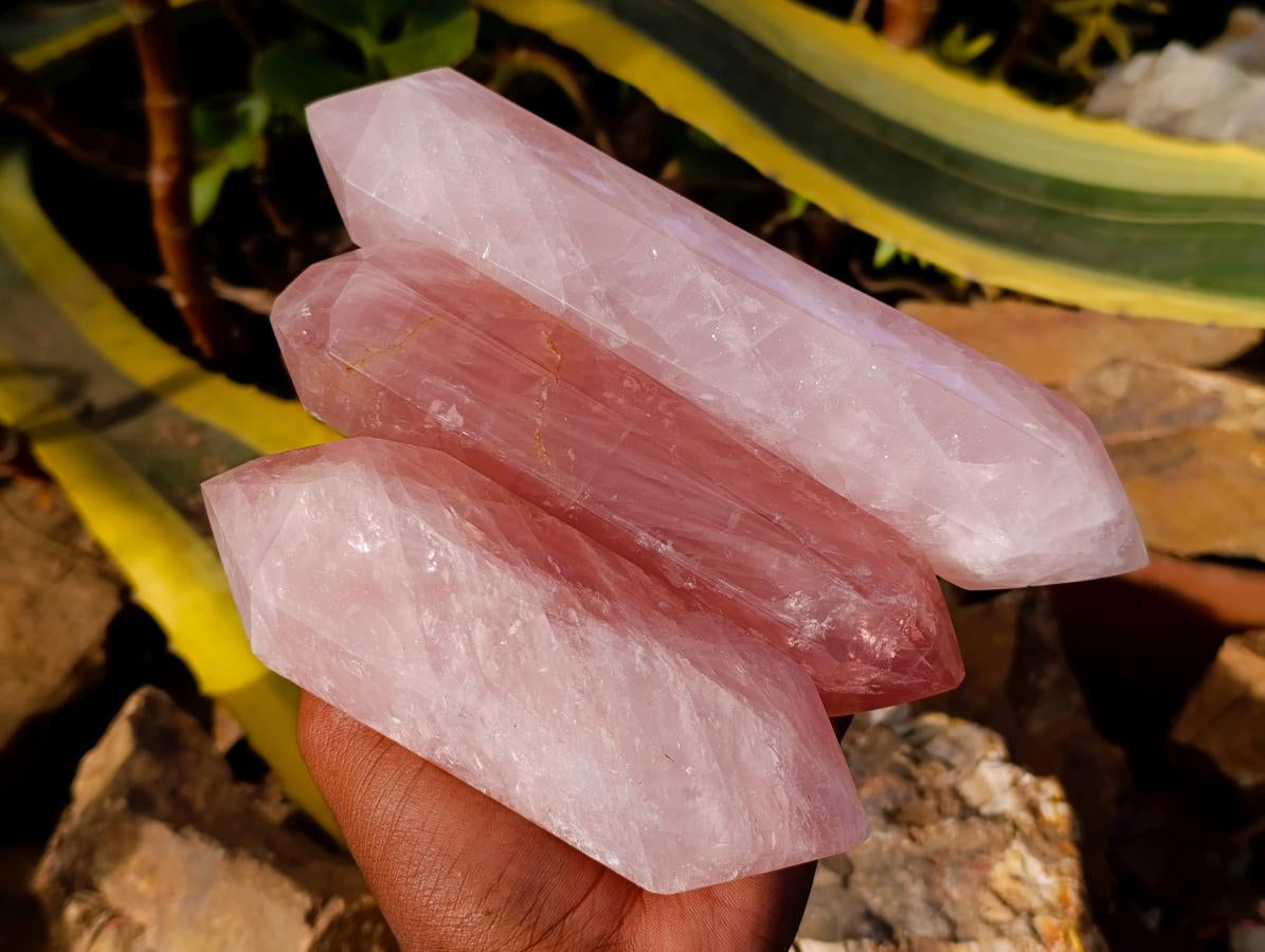 Polished Double Terminated Rose Quartz Crystals x 4 From Madagascar