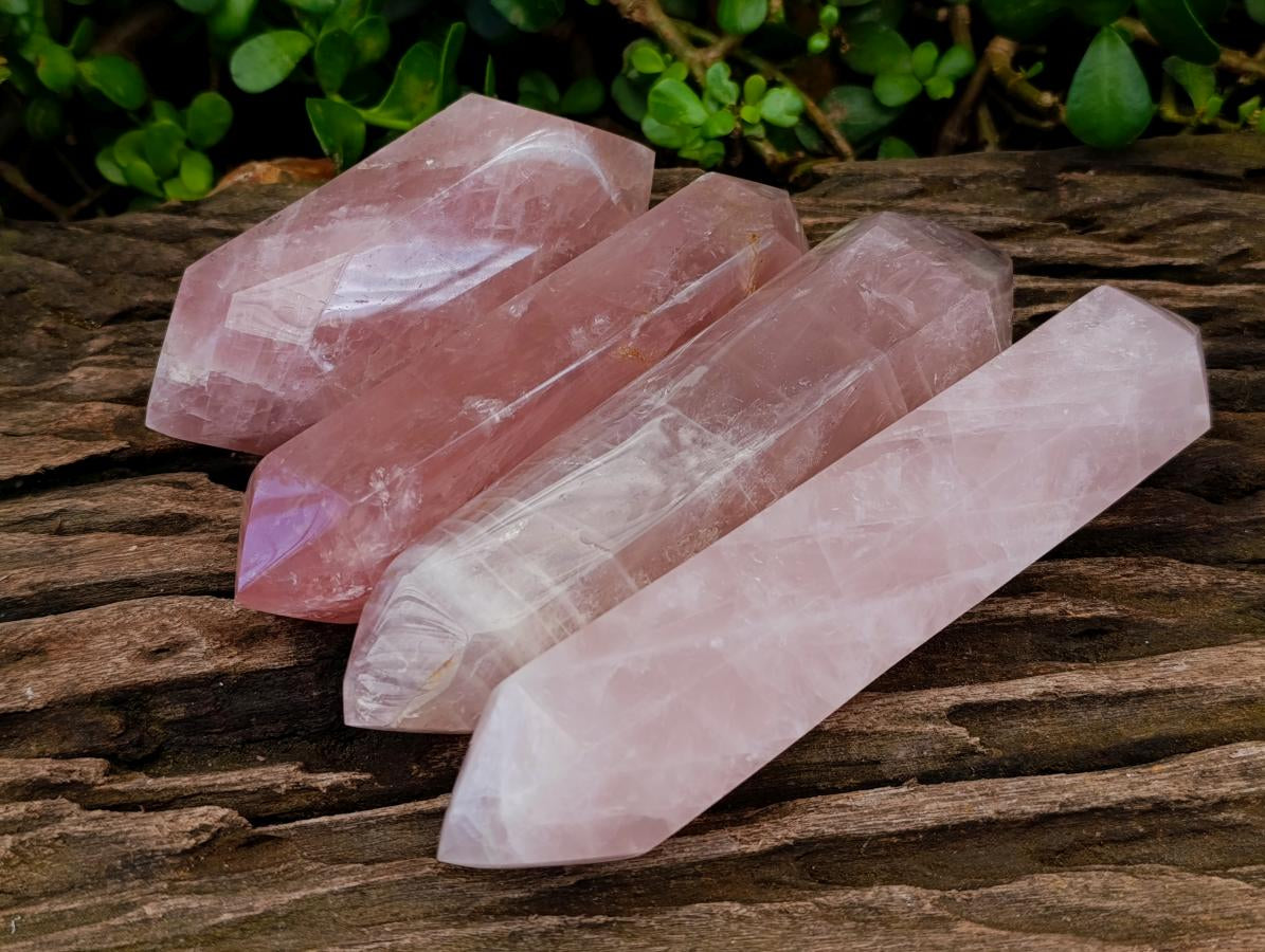 Polished Double Terminated Rose Quartz Crystals x 4 From Madagascar