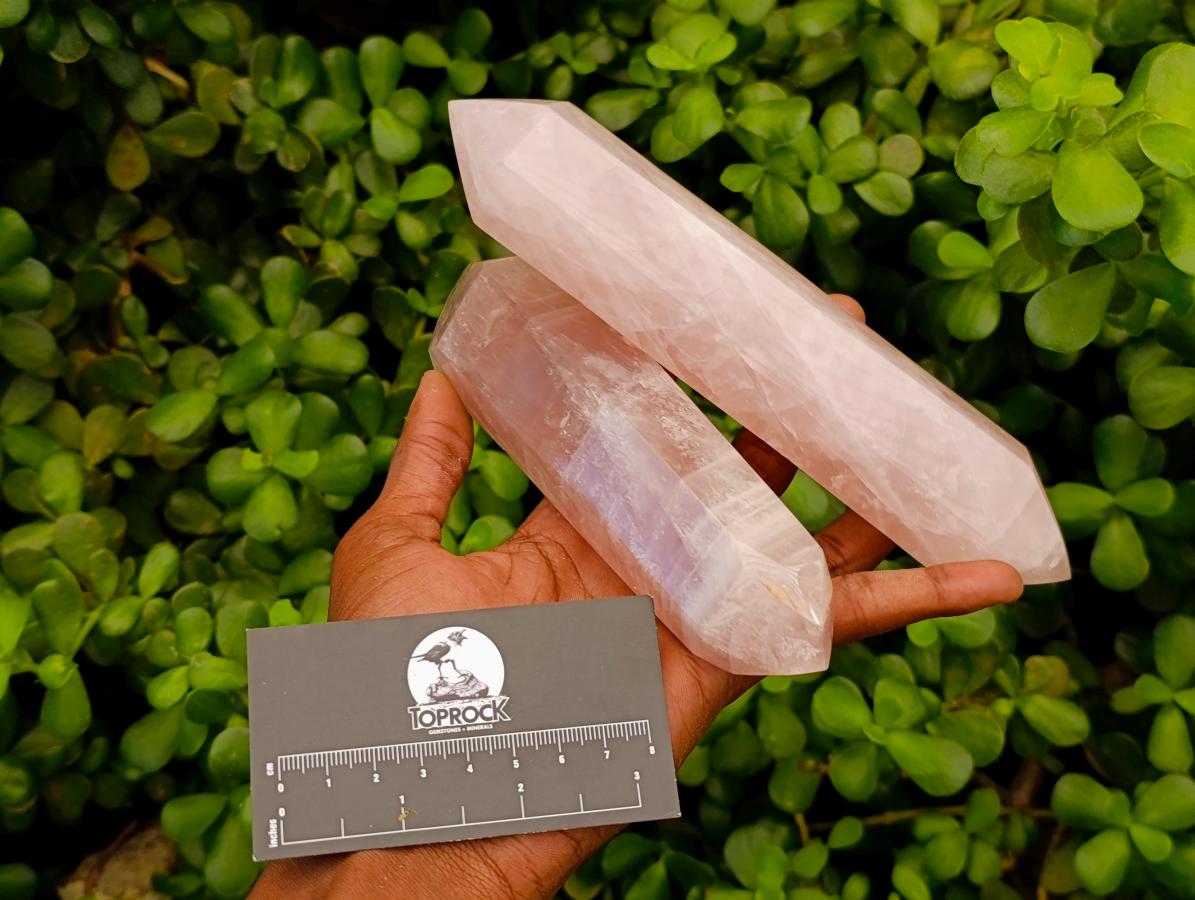 Polished Double Terminated Rose Quartz Crystals x 4 From Madagascar - Toprock Gemstones and Minerals 