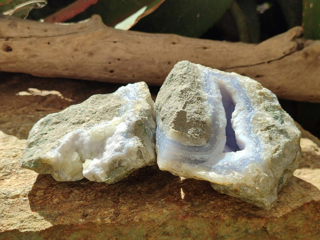 Natural Blue Lace Agate Geode Specimens x 4 From Nsanje, Malawi