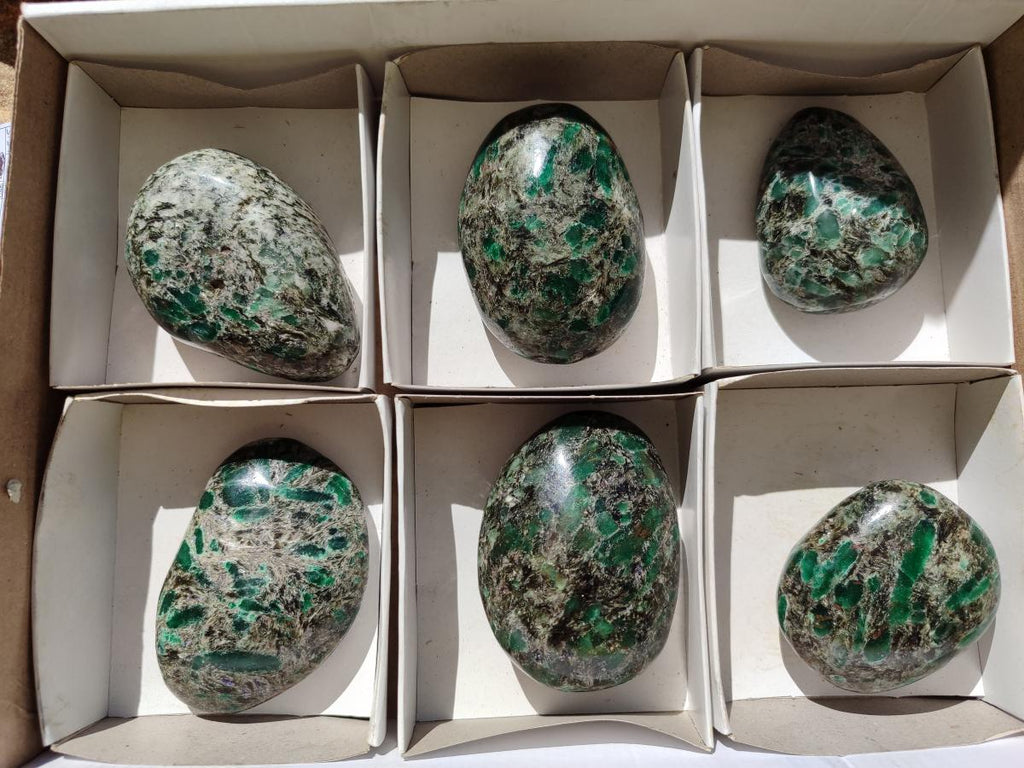 Polished Emerald Mica 'Mutokolite' Free Forms x 6 From Mutoko, Zimbabwe
