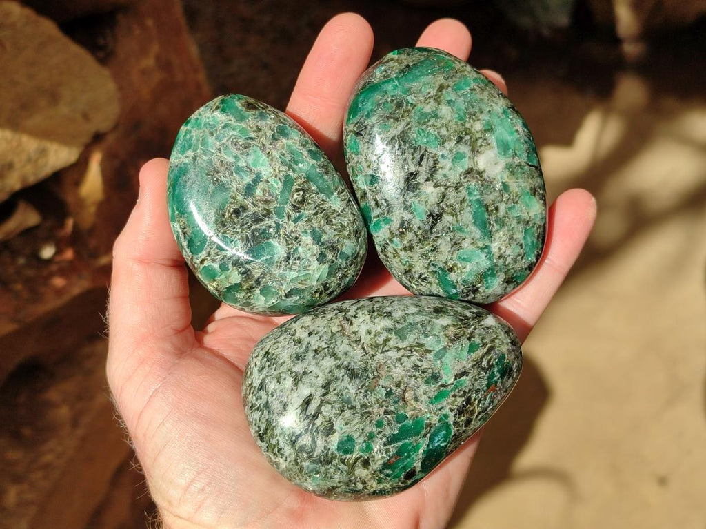 Polished Emerald Mica 'Mutokolite' Free Forms x 6 From Mutoko, Zimbabwe