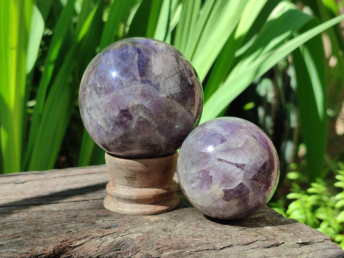 Polished Chevron Amethyst Spheres x 3 From Madagascar