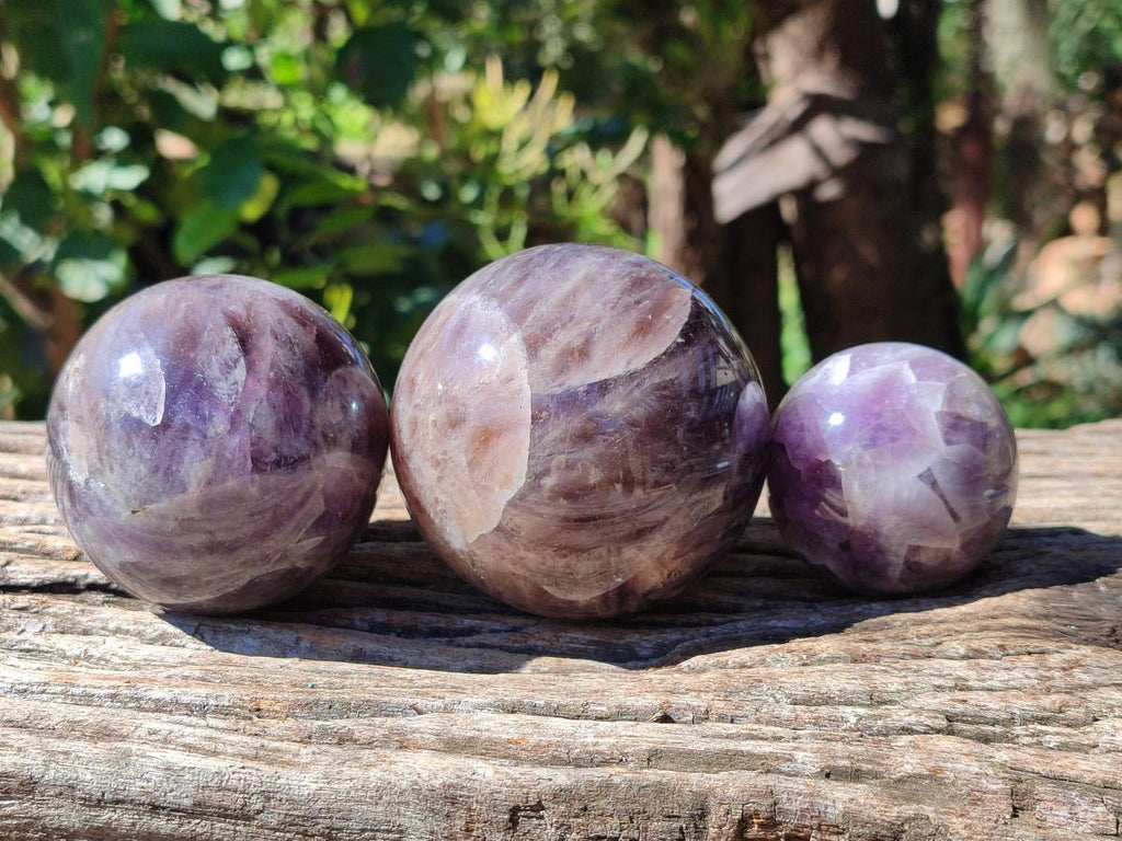 Polished Chevron Amethyst Spheres x 3 From Madagascar