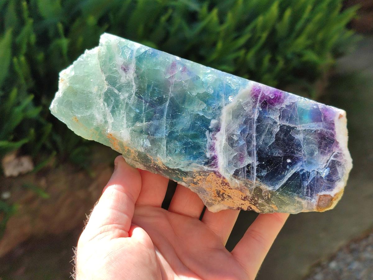 Polished On One Side Watermelon Fluorite Slices x 3 From Uis, Namibia