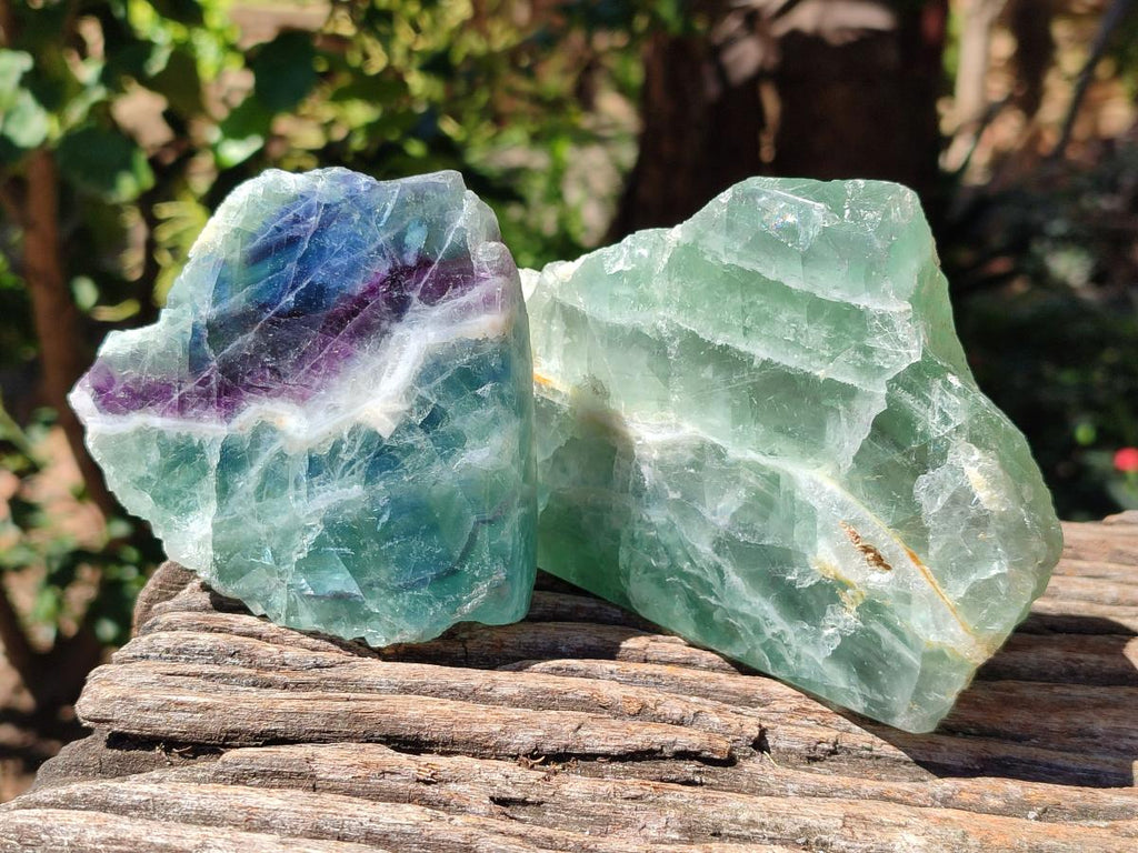 Polished On One Side Watermelon Fluorite Slices x 3 From Uis, Namibia