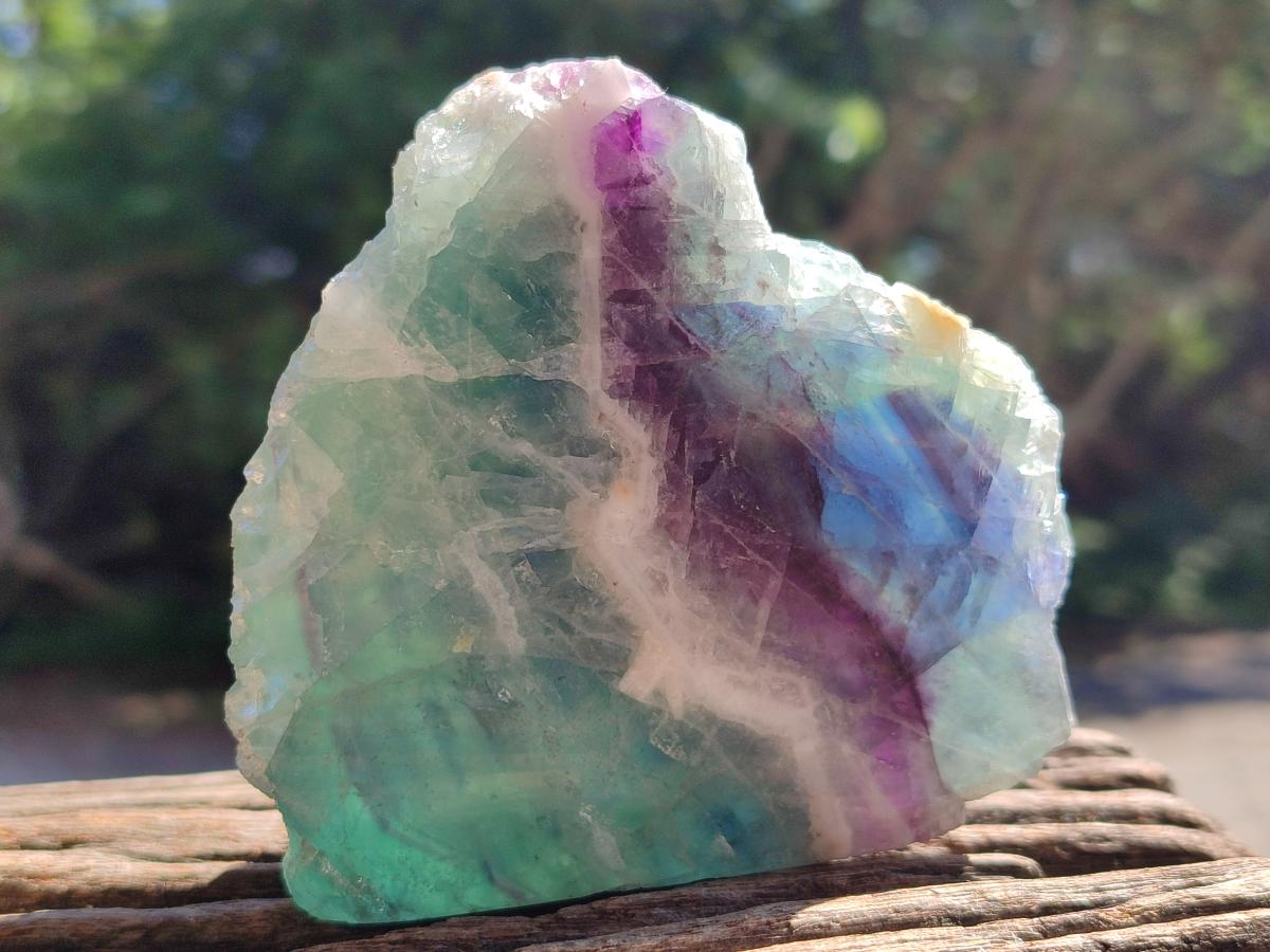 Polished On One Side Watermelon Fluorite Slices x 3 From Uis, Namibia