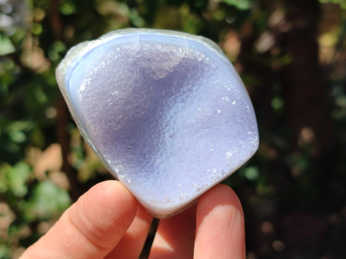 Polished On One Side Blue Lace Agate Geodes x 6 From Nsanje, Malawi
