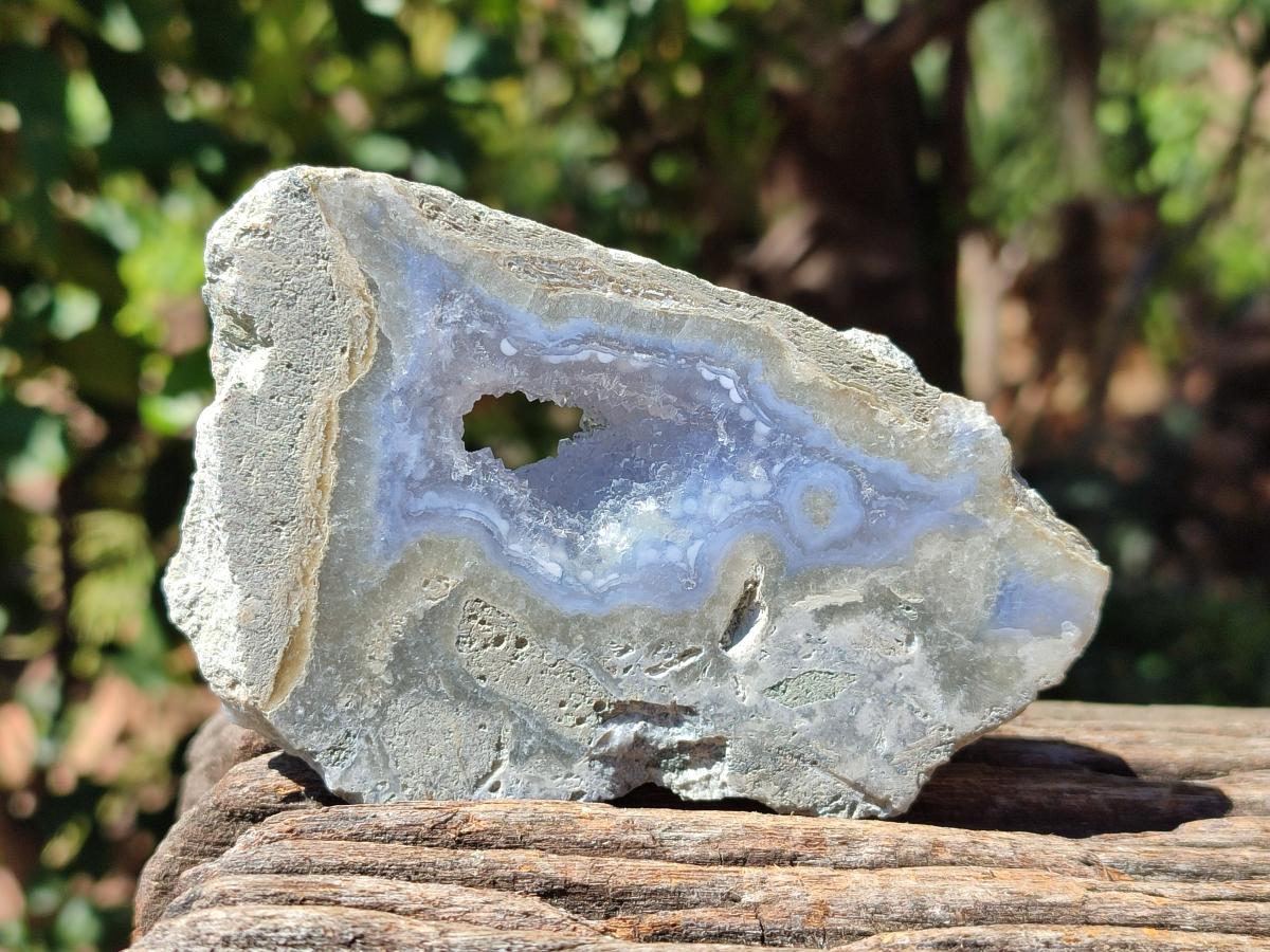 Polished On One Side Blue Lace Agate Geodes x 6 From Nsanje, Malawi