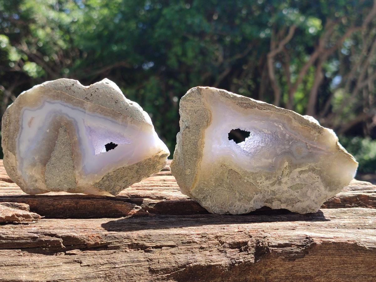 Polished On One Side Blue Lace Agate Geodes x 6 From Nsanje, Malawi