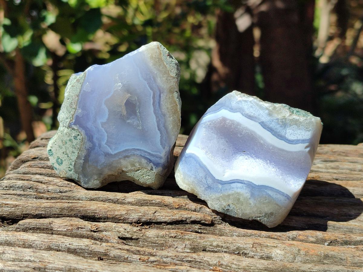 Polished On One Side Blue Lace Agate Geodes x 6 From Nsanje, Malawi