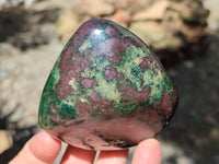 Polished Verdite With Ruby Corundum Standing Free Forms x 3 From Zimbabwe