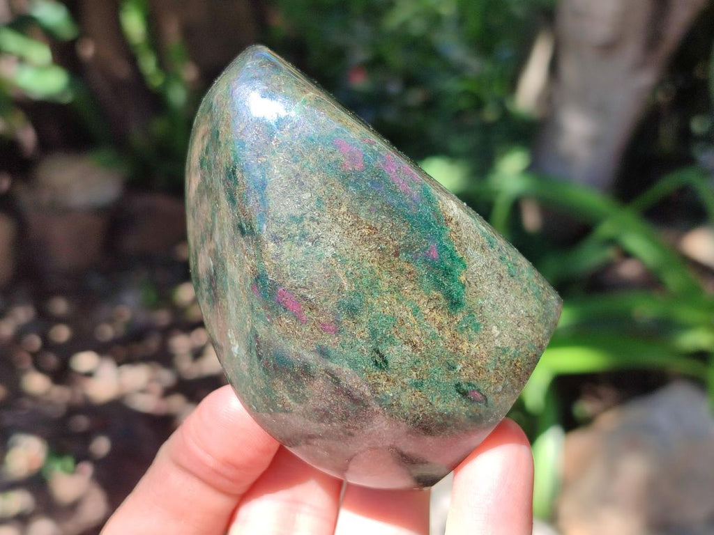 Polished Verdite With Ruby Corundum Standing Free Forms x 3 From Zimbabwe