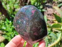 Polished Verdite With Ruby Corundum Standing Free Forms x 3 From Zimbabwe