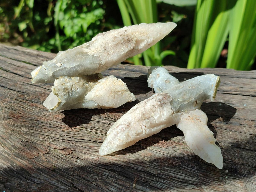 Natural Drusy Quartz Coated Spearhead Calcite Specimens x 12 From Albert's Mountain, Lesotho