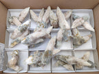 Natural Drusy Quartz Coated Spearhead Calcite Specimens x 12 From Albert's Mountain, Lesotho