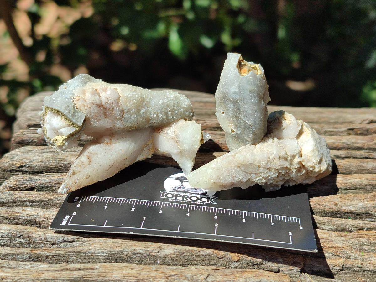 Natural Drusy Quartz Coated Spearhead Calcite Specimens x 12 From Albert's Mountain, Lesotho