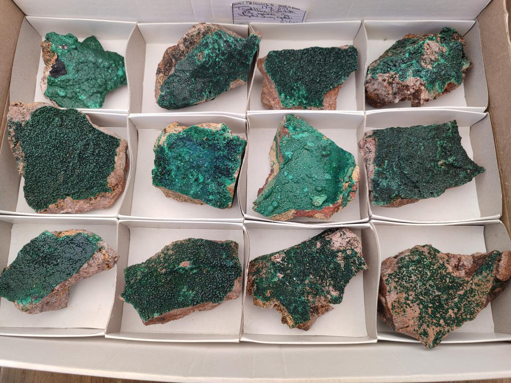 Natural Crystalline Malachite Specimens x 12 From Tenke Fungurume, Congo