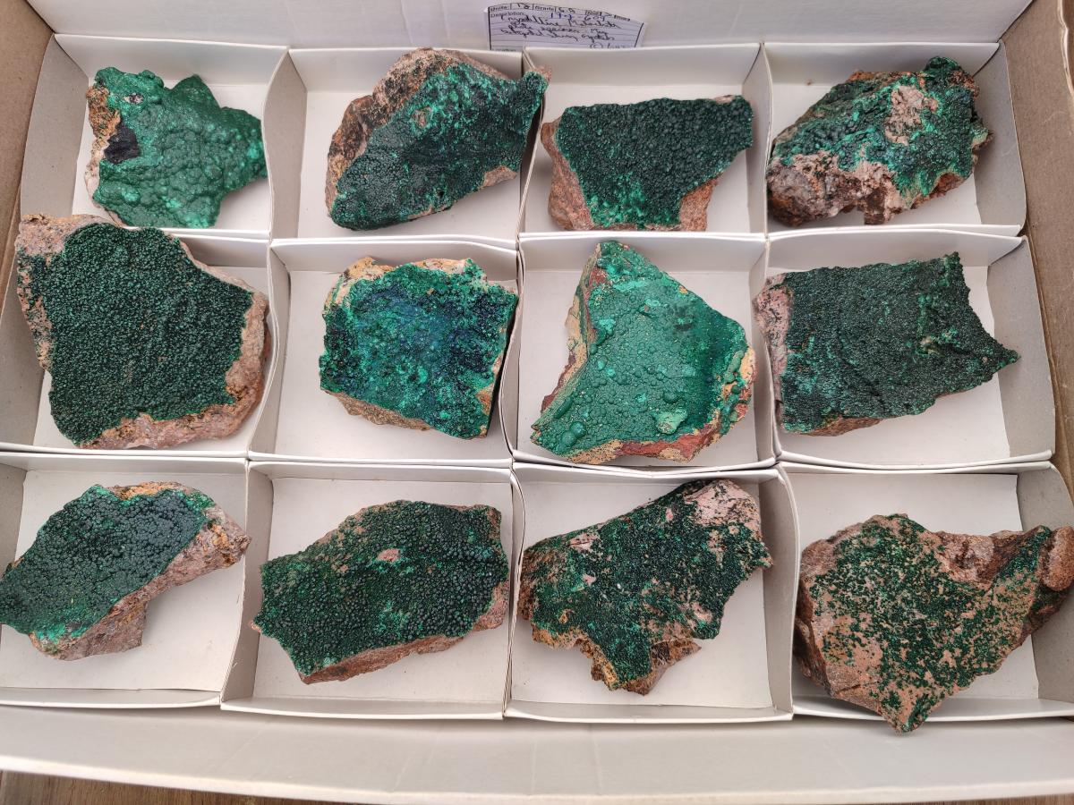 Natural Crystalline Malachite Specimens x 12 From Tenke Fungurume, Congo