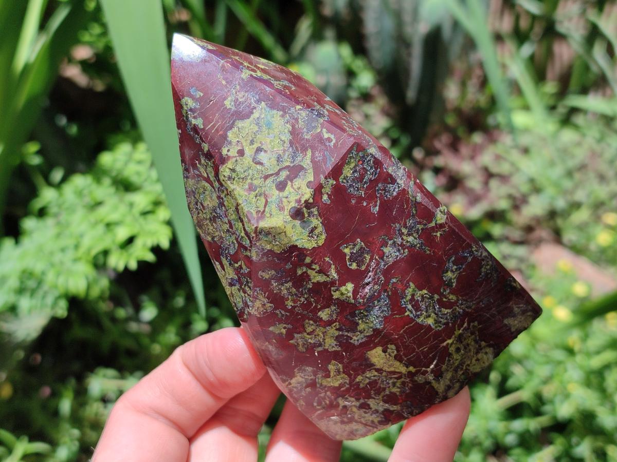 Polished Bastite Dragons Blood Stone Points x 4 From Tshipise, South Africa