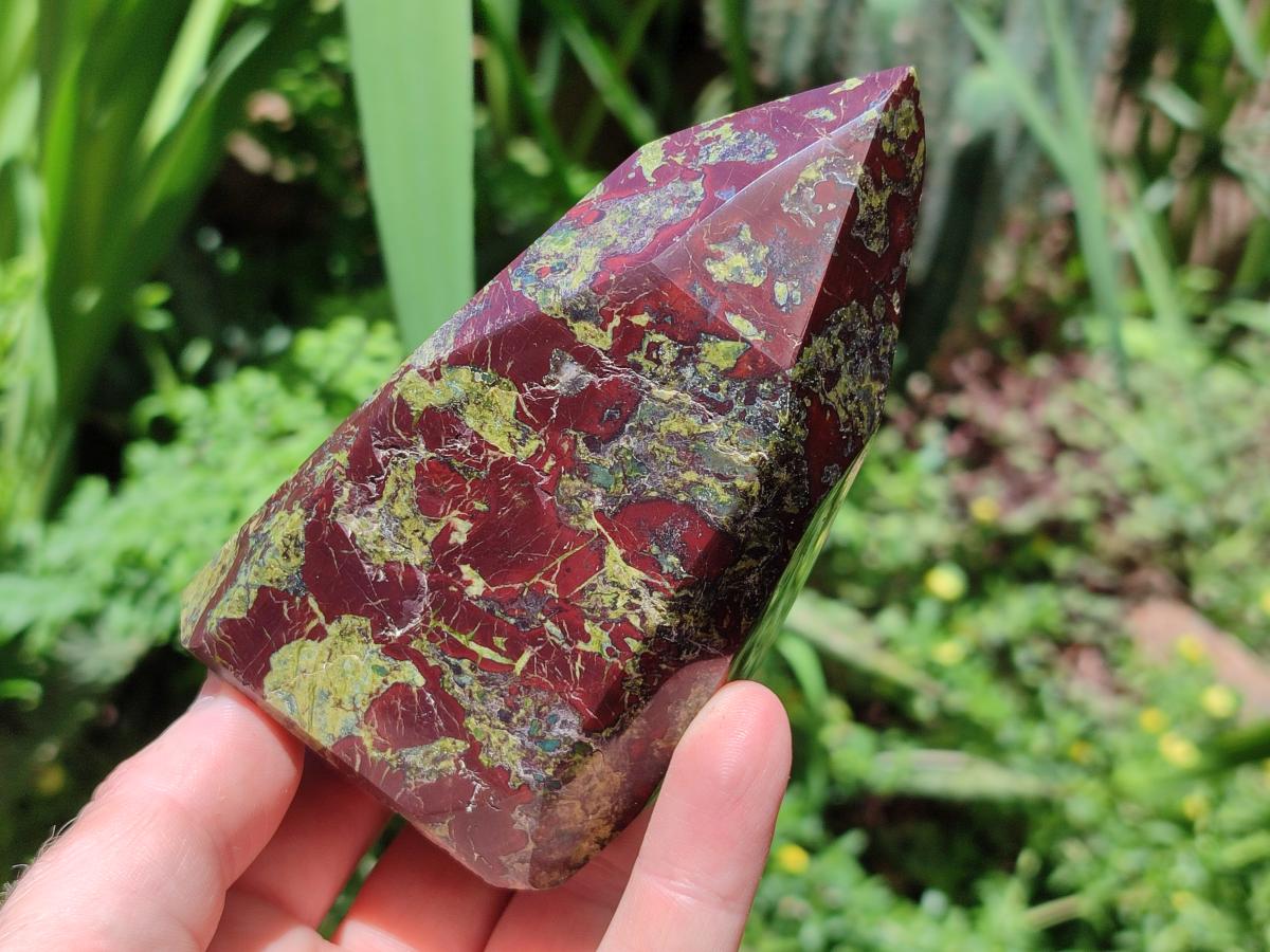 Polished Bastite Dragons Blood Stone Points x 4 From Tshipise, South Africa