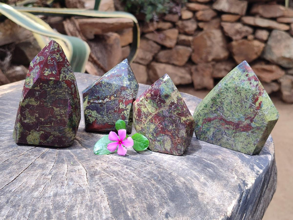 Polished Bastite Dragons Blood Stone Points x 4 From Tshipise, South Africa - Toprock Gemstones and Minerals 