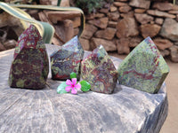 Polished Bastite Dragons Blood Stone Points x 4 From Tshipise, South Africa