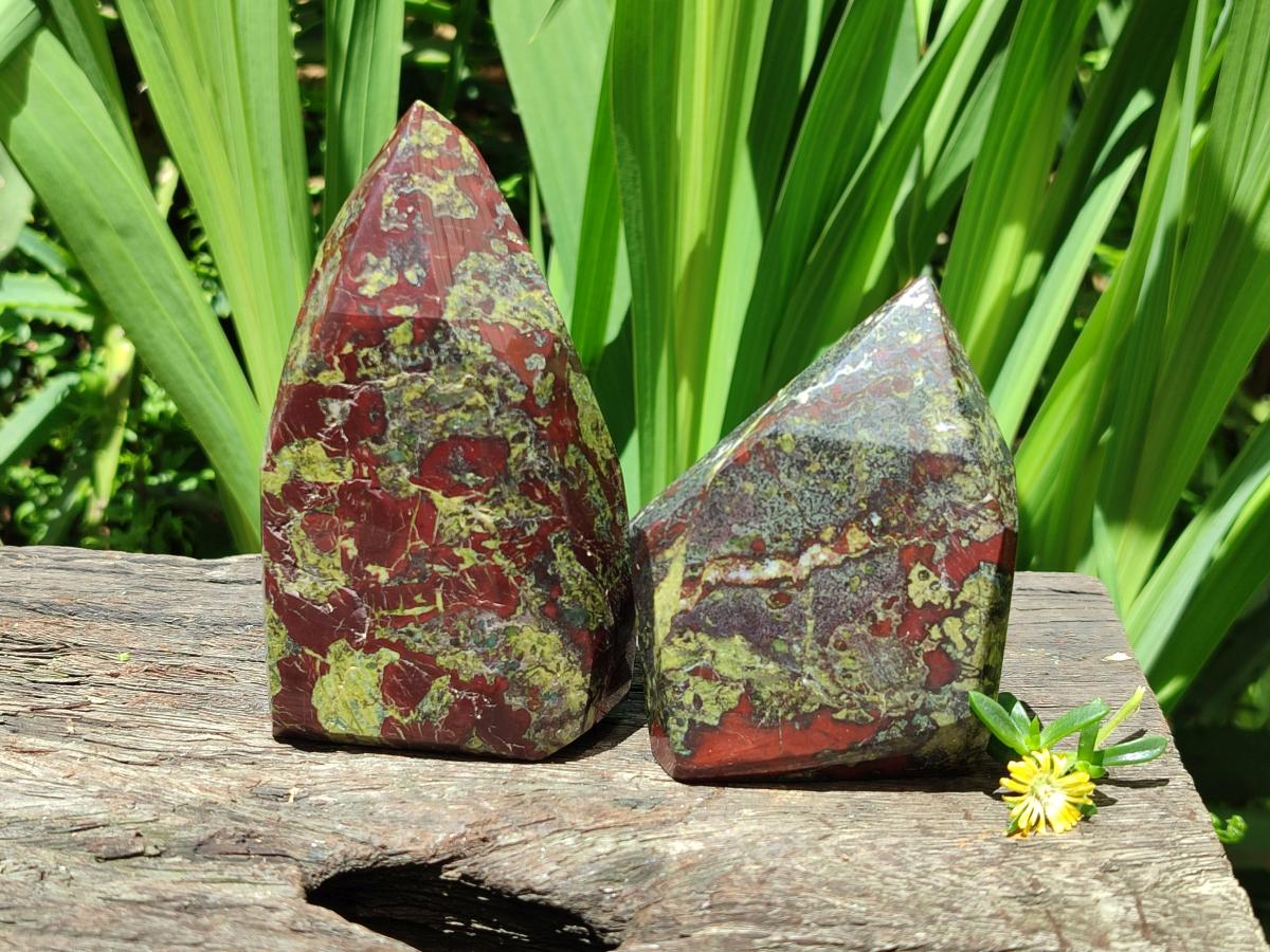 Polished Bastite Dragons Blood Stone Points x 4 From Tshipise, South Africa
