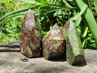 Polished Bastite Dragons Blood Stone Points x 4 From Tshipise, South Africa