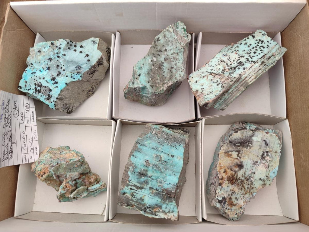Natural Drusy Coated Chrysocolla On Dolomite Specimens x 6 From Likasi, Congo