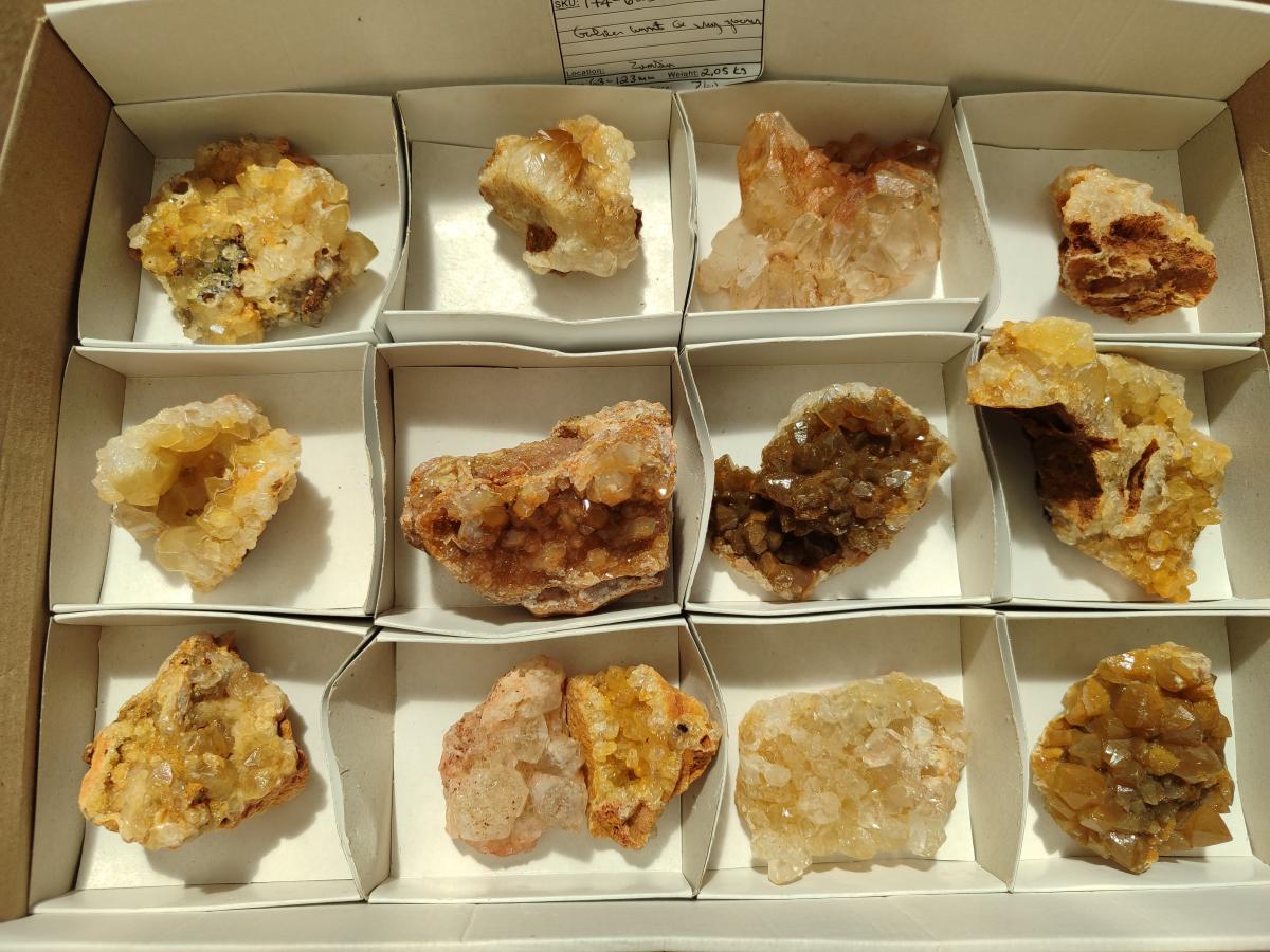 Natural Golden Limonite Quartz Clusters x 13 From Solwezi Zambia - Toprock Gemstones and Minerals 