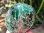 Polished Emerald Mica 'Mutokolite' Standing Free Forms x 3 From Mutoko, Zimbabwe