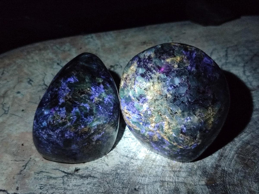 Polished Emerald Mica 'Mutokolite' Standing Free Forms x 3 From Mutoko, Zimbabwe