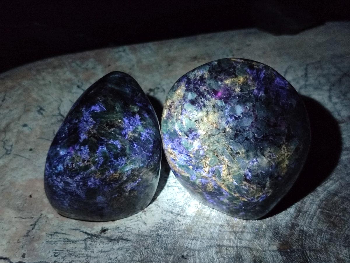 Polished Emerald Mica 'Mutokolite' Standing Free Forms x 3 From Mutoko, Zimbabwe