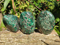 Polished Emerald Mica 'Mutokolite' Standing Free Forms x 3 From Mutoko, Zimbabwe