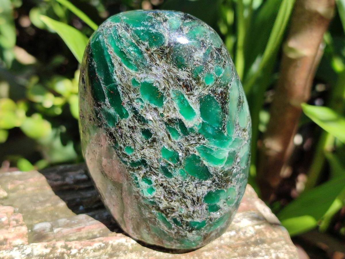 Polished Emerald Mica 'Mutokolite' Standing Free Forms x 3 From Mutoko, Zimbabwe