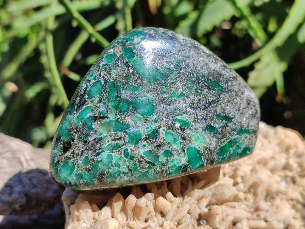 Polished Emerald Mica 'Mutokolite' Standing Free Forms x 3 From Mutoko, Zimbabwe