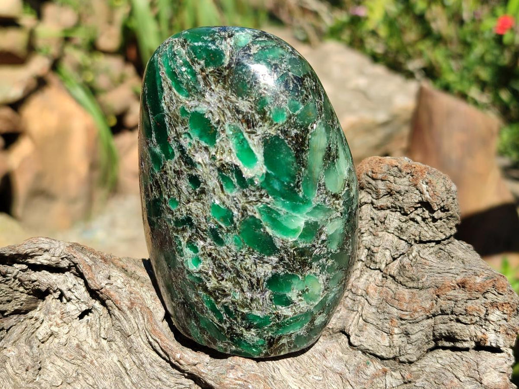 Polished Emerald Mica 'Mutokolite' Standing Free Forms x 3 From Mutoko, Zimbabwe