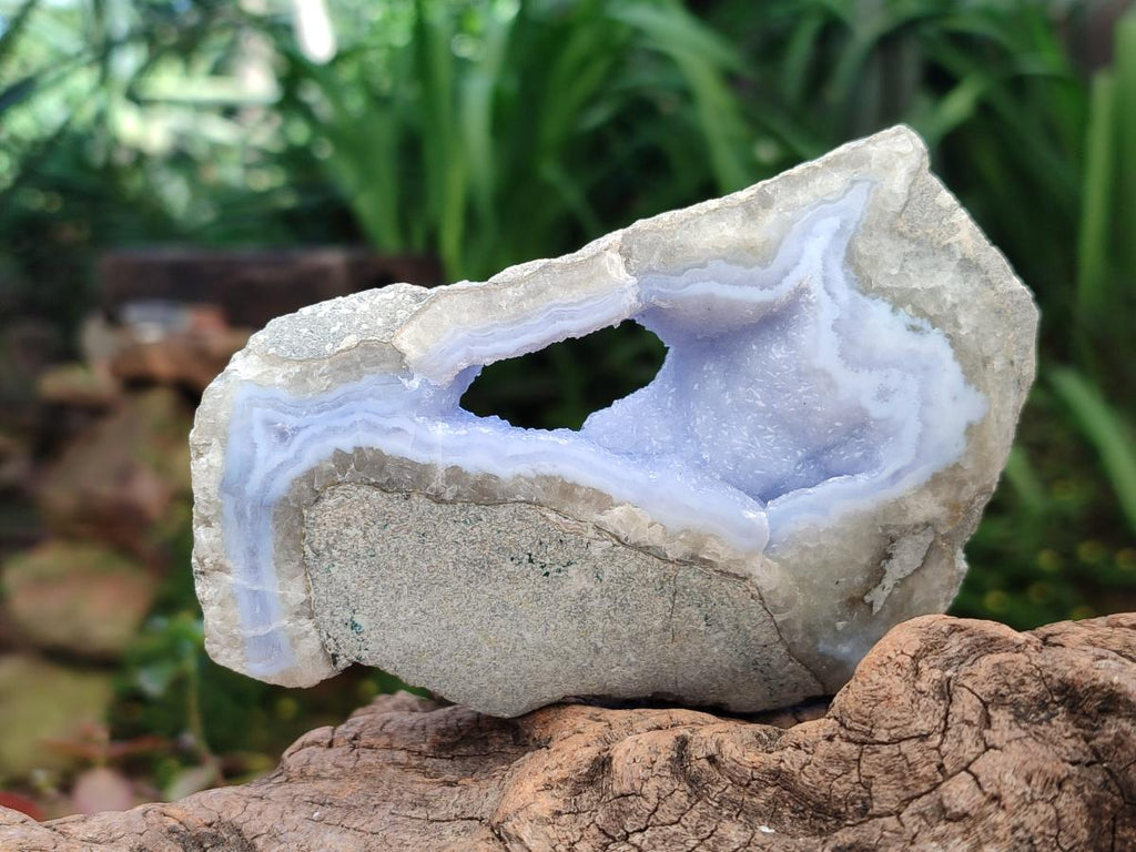 Polished On One Side Blue Lace Agate Geodes x 3 From Nsanje, Malawi