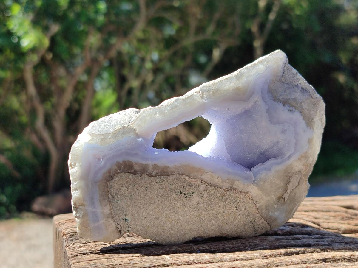 Polished On One Side Blue Lace Agate Geodes x 3 From Nsanje, Malawi