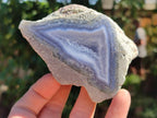 Polished On One Side Blue Lace Agate Geodes x 3 From Nsanje, Malawi