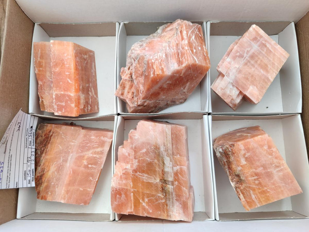 Natural Sunset Orange Calcite Specimens x 6 From Spitzkop, Namibia